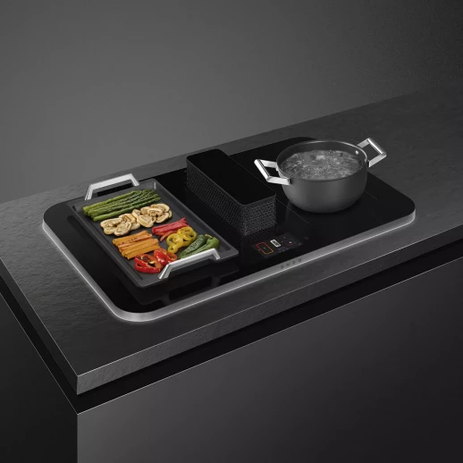 Индукционная варочная панель с вытяжкой SMEG HHSL7845X